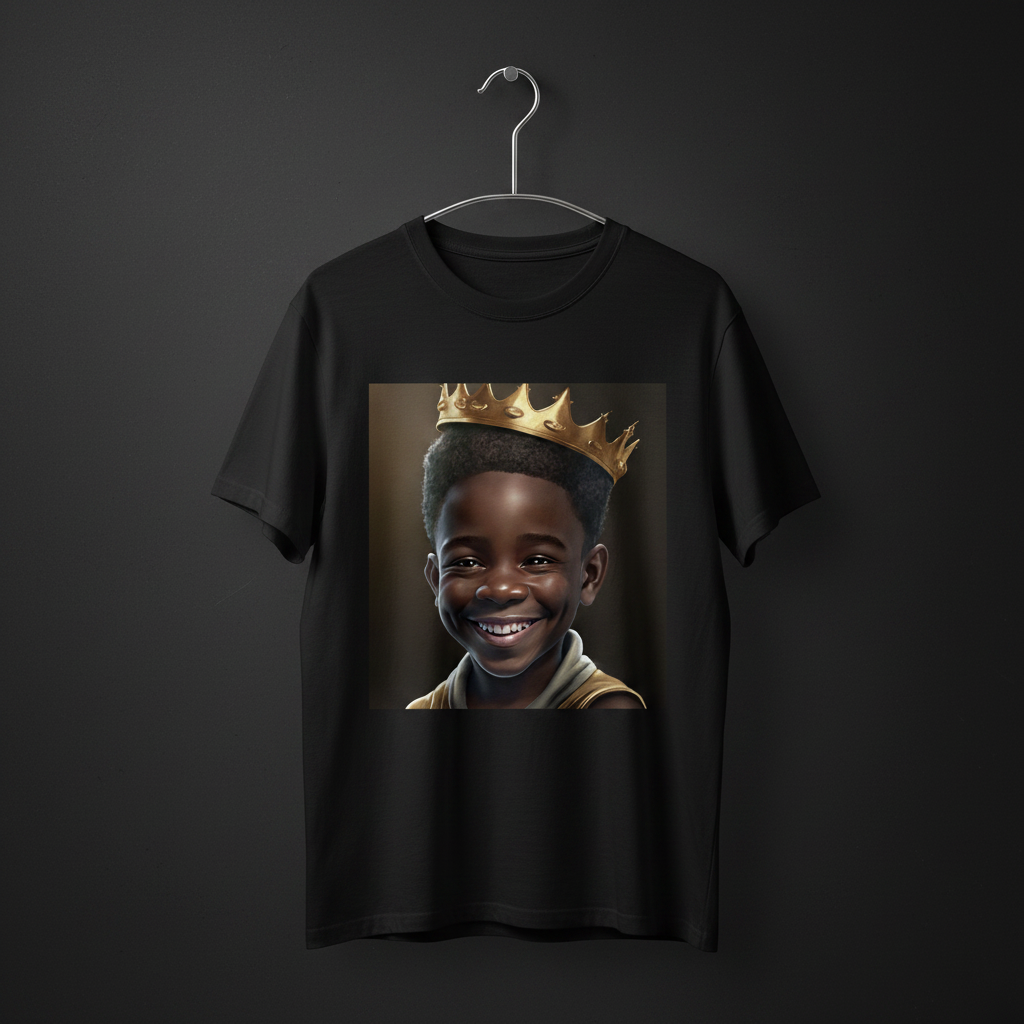 Baby Melanated King Kids Tee on black shirt