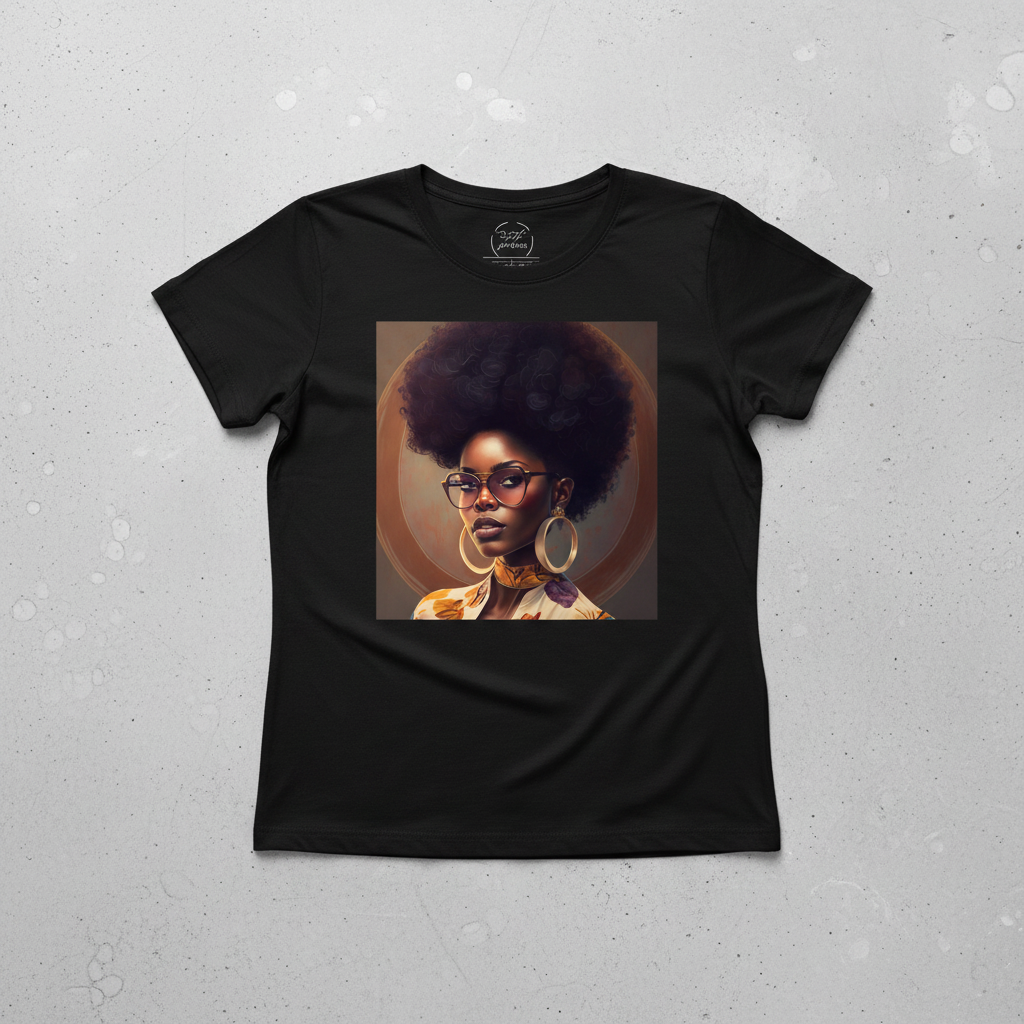 Afro Chic Women's Tee flat lay on black shirt
