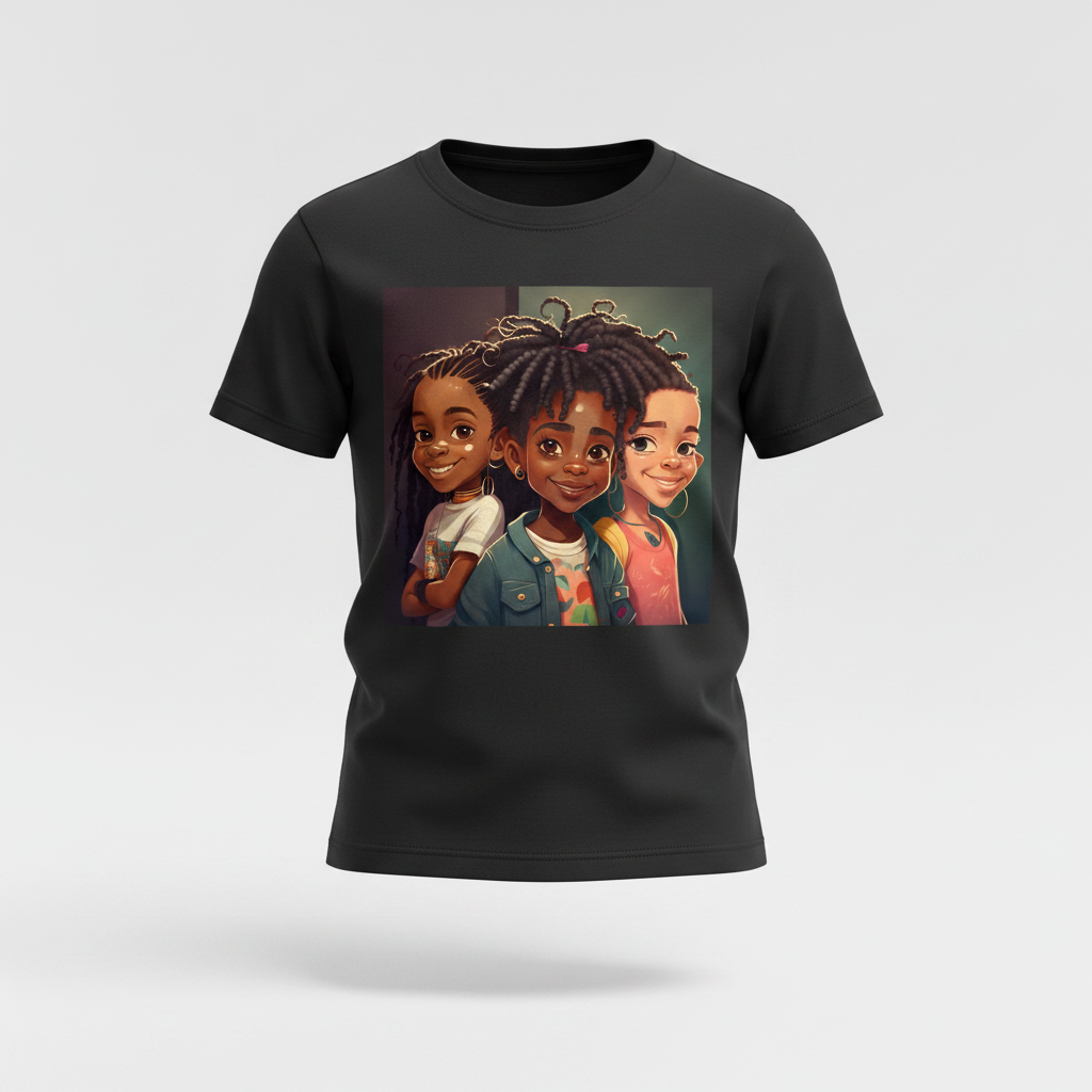 Sisterhood Squad Kids Tee ghost mannequin on black shirt