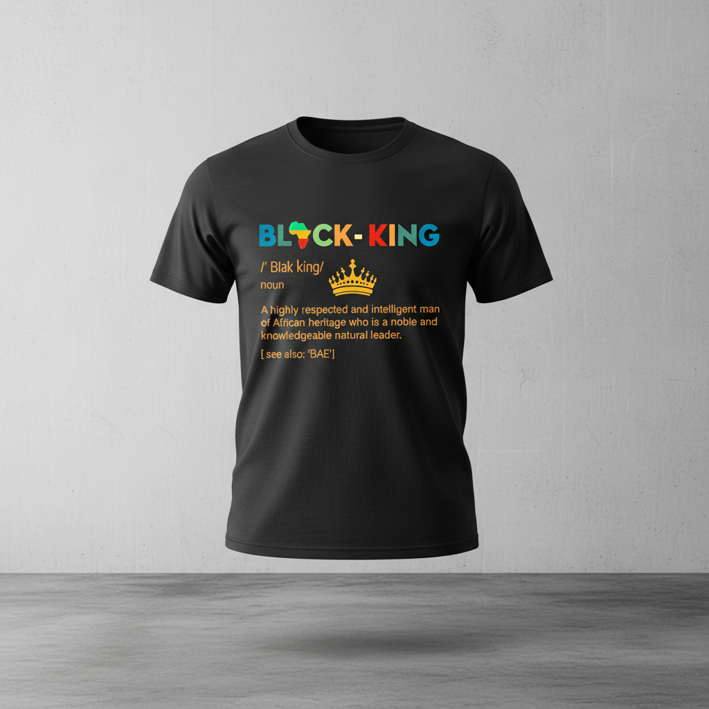 Black King Defined Men's Tee ghost mannequin on black shirt