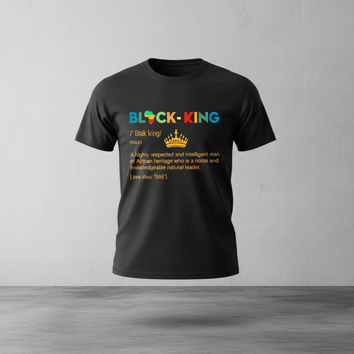 Black King Defined Men's Tee ghost mannequin on black shirt