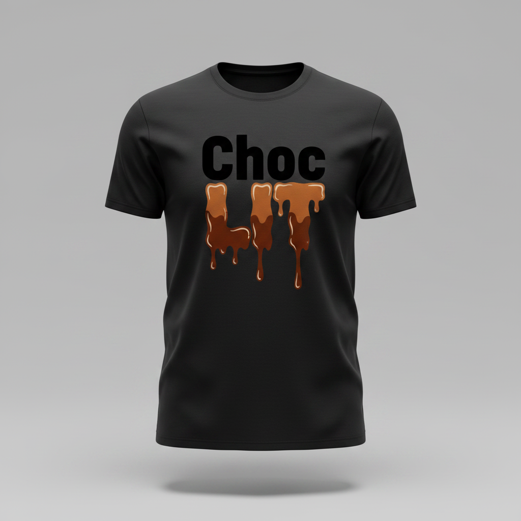 Choc LIT Men's Tee ghost mannequin on black shirt