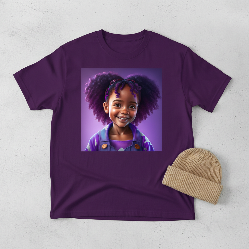 Purple Heart Kids Tee mockup on purple shirt