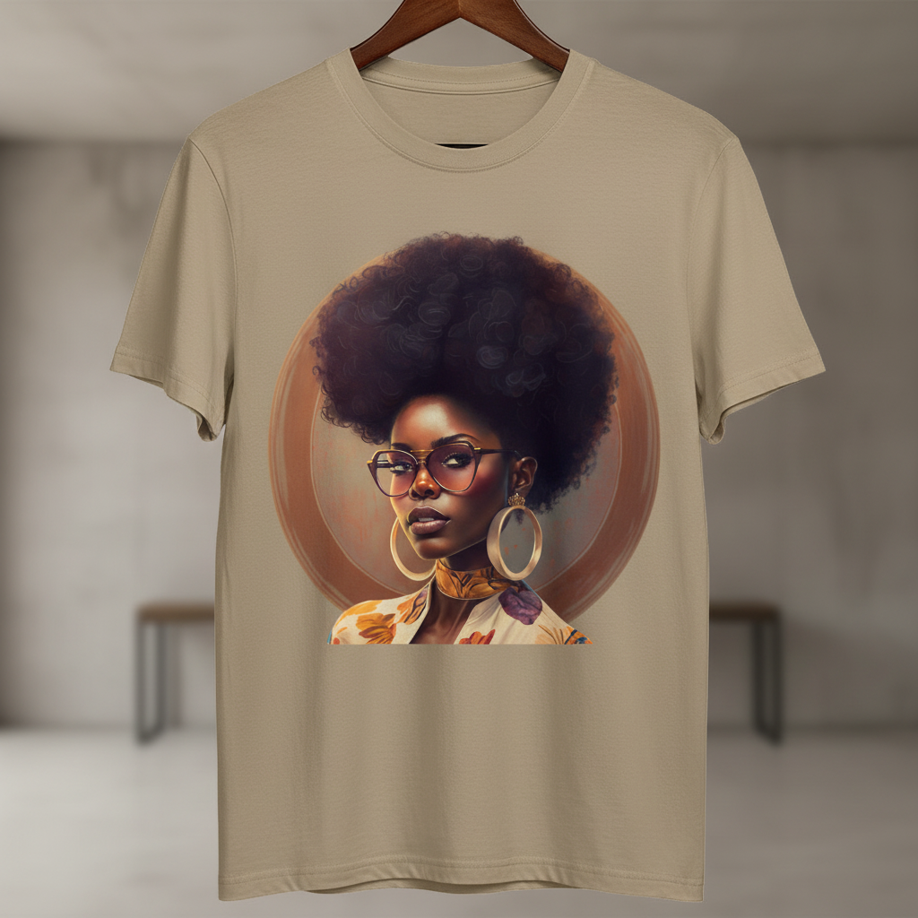 Afro Chic Men's Tee on tan shirt