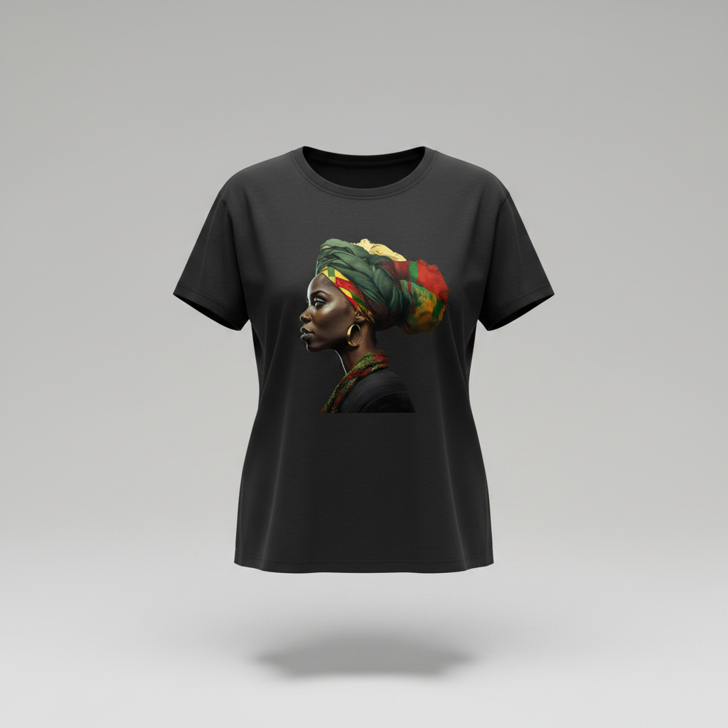 Wrapped in Culture Women's Tee ghost mannequin on black shirt