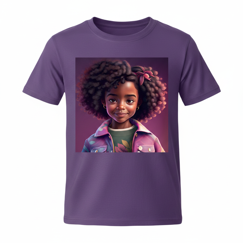 Bloom & Shine Kids Tee ghost mannequin on purple shirt
